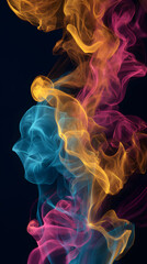 Fototapeta premium colorful neon smoke swirling on a dark black background in vibrant purple and green tones creating a bold phone wallpaper