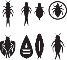 Mayfly Nymph Silhouette Icon Set.eps