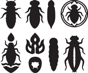 Dragonfly Nymph Silhouette Icon Set.eps