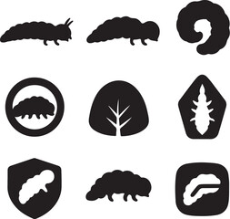 Sawfly Larva Silhouette Icon Set.eps