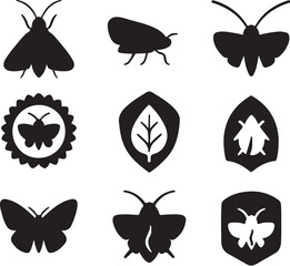 Leafminer Moth Silhouette Icon Set.eps