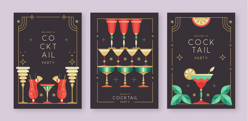 Set of holiday Christmas and New Year cocktails and champagne glasses. Vector illustration © annbozhko