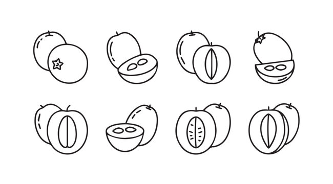 Hand drawn sketch fruit collection featuring whole and halved plums and peaches various angles vector