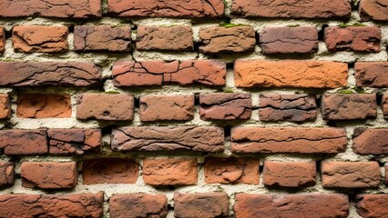 Old weathered red brick wall texture background with visible cracks and rough surface