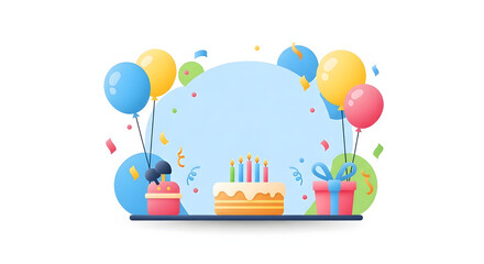 Happy Birthday Celebration with Cake, Balloons, and Gifts - A Festive Design