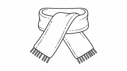 Cozy winter scarf outline drawing for cold weather fashion accessory vector isolated on white background, Vector