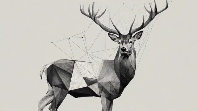 Geometric Polygonal Deer Illustration with Abstract Triangular Design