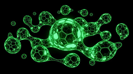 Futuristic Green Molecular Structure on Black Background