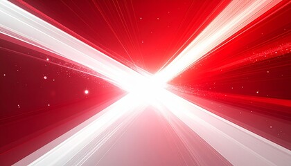 Abstract Japanese modern background featuring a powerful central explosion where dynamic, sharp beams of white and red light dramatically cross and spread with sparkling particles