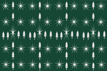 White snowflake and tree on green background,Christmas pattern design