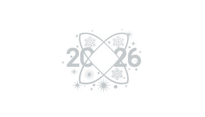 Elegant silver 2026 New Year celebration design featuring intricate snowflakes and sparkling festive elements
