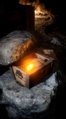 jewel glowing in darkness within treasure chest