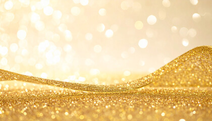 Golden Glittery Ribbon with Sparkling Surface and Bokeh Lights Background shiny