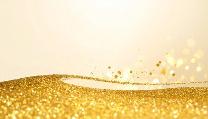 Golden Glitter Wave with Floating Sparkles and Bokeh Lights on Light Background dust
