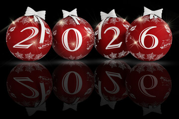 Illustrazione 3D. Anno nuovo 20246 Capodanno 2026 in numeri e con decorazione natalizia.