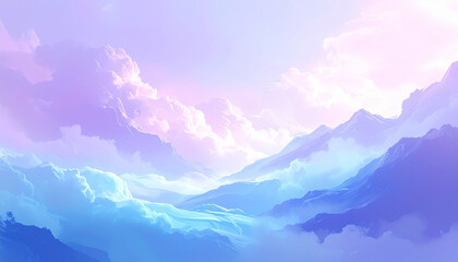 Majestic Mountain Peaks Shrouded in Ethereal Purple and Blue Mist mountains