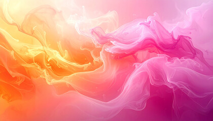 Swirling abstract swirls of pink and orange ink in water creating ethereal smoke-like forms
