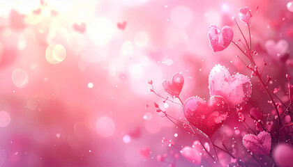 Pink Heart Shaped Flowers and Bokeh Lights Romantic Background hearts love