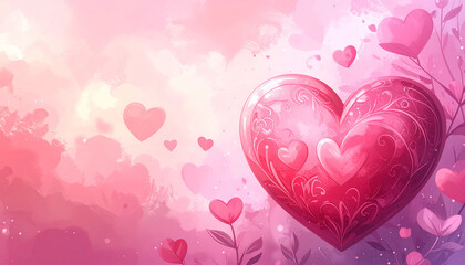 Ornate Pink Heart Balloon with Intricate Swirls Floating in a Soft Pink Sky love romance