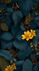 featuring palm leaves and exotic plants creating a vibrant jungle-inspired background