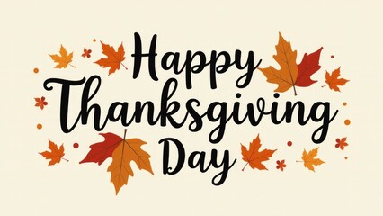 A colorful illustration of autumn leaves and a Thanksgiving greeting