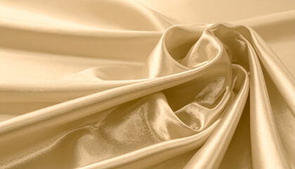 Soft folds and gentle waves of champagne gold satin fabric with subtle highlights silk