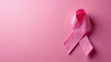 A bright pink ribbon against a matching pink background