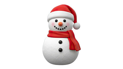 Snowman Wearing Hat and Scarf on White Background