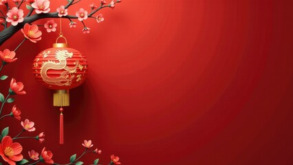 A single Chinese lantern hangs from a tree branch in a natural setting