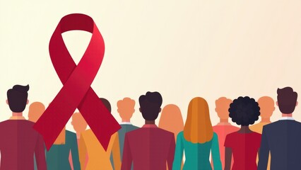 A group of people gathered together with a red ribbon, symbolizing unity and solidarity