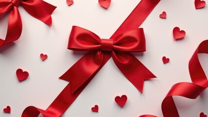 A simple design featuring red ribbons and hearts on a white background, suitable for Valentine's Day or other romantic occasions