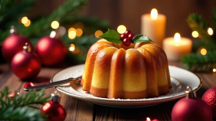 A delicious-looking cake on a plate with colorful candles in the background, perfect for celebrations and special occasions