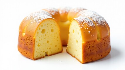 A delicious-looking bundt cake with a missing slice, perfect for editorial use in food or baking articles