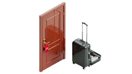 Suitcase and Door with Do Not Disturb Sign, Travel Concept