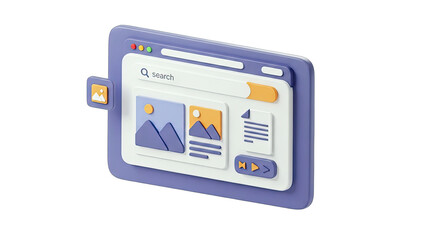 Website Interface Displaying Content in 3D Render