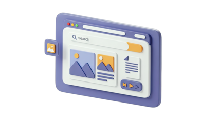 Website Interface Displaying Content in 3D Render