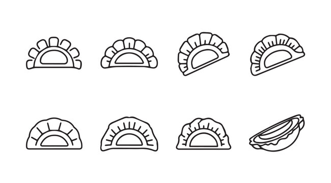 Set of hand-drawn dumpling icons representing different dough folds and styles vector