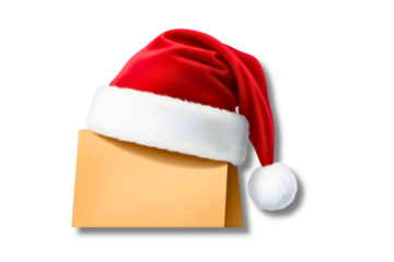 Christmas santa hat placed on a brown paper bag