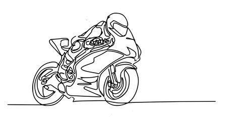 One Line of Speed, A continuous line drawing of a motorcyclist in motion, wearing a helmet and riding a sport bike © Sa_e