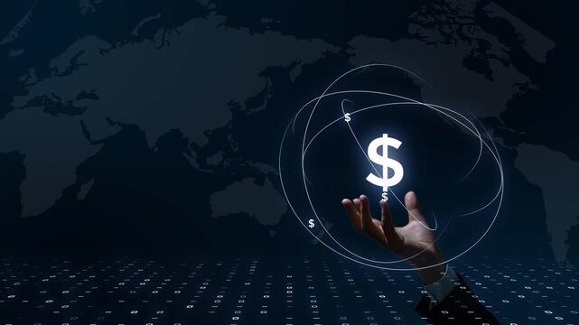 Digital Dollar Symbol Floating at the Core of Global Finance