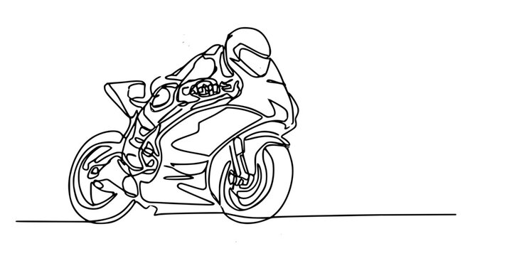 One Line of Speed, A continuous line drawing of a motorcyclist in motion, wearing a helmet and riding a sport bike