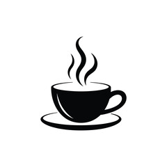 Simple black and white illustration of a steaming cup of coffee