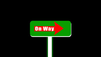 Abstract close up slow motion of one way text with red arrow symbol traffic sign signaling to car traffic only one-way movement direction left to right way