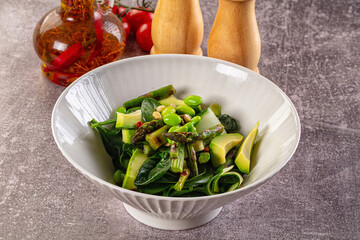 Vegetarian green salad with asparagus and avocado