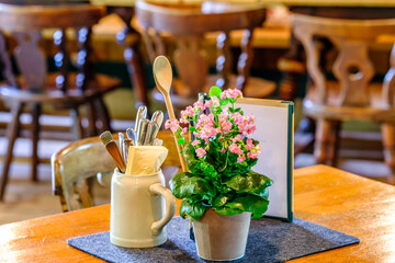 table at a rustic restaurant
