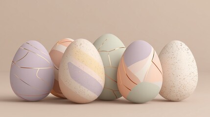 Elegant pastel Easter eggs with gold stripes