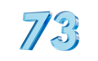3d Glossy Blue number 73 with a smooth finish and reflective highlights. 3d illustration
