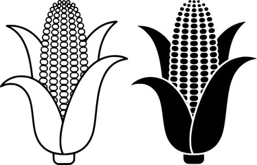 Two Stylized Corn Cobs, One Outline, One Solid Black