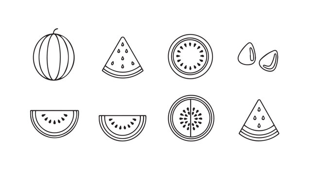 Fresh watermelon slices collection hand drawn outline artistic elements for summer design vector