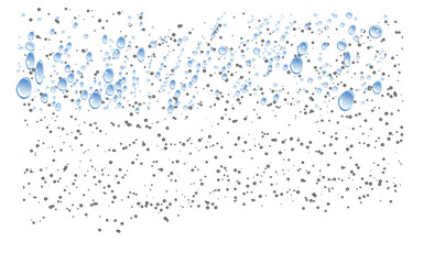 Transparent water drops on an isolated background, realistic liquid water drop top view, with condensation effect, fresh, cool wet spray bubble splash surface pattern, clean water-drop